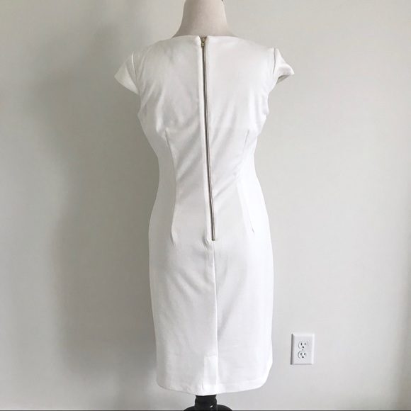 White & Gold Embellished Angular Sheath Dress - Picture 3 of 6